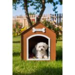 Ahşap Isim Baskılı Küçük Köpek Kulübesi, Kahverengi Doğal Görünüm