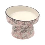 Desenli Yüksek Eğimli Seramik Kedi ve Köpek Mama Su Kabı, Pembe Renk - Görsel 2