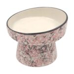 Desenli Yüksek Eğimli Seramik Kedi ve Köpek Mama Su Kabı, Pembe Renk - Görsel 3