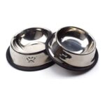 Gri 16 cm Paslanmaz Çelik Kedi ve Köpek Mama Su Kabı - Görsel 2