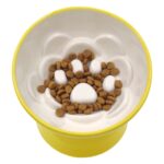 Eğimli Seramik Yüksek Yavaş Yemleme Mama Kabı, Manuel, Sarı Renk - Görsel 2