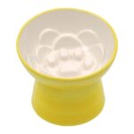 Eğimli Seramik Yüksek Yavaş Yemleme Mama Kabı, Manuel, Sarı Renk - Görsel 3