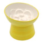 Eğimli Seramik Yüksek Yavaş Yemleme Mama Kabı, Manuel, Sarı Renk - Görsel 4