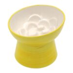 Eğimli Seramik Yüksek Yavaş Yemleme Mama Kabı, Manuel, Sarı Renk - Görsel 5