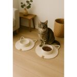 Kedi ve Küçük Köpekler Için 28X28 cm Mama ve Su Altlığı Seti Bej Renk