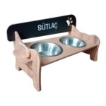 Ahşap Kademeli, Eğimli, Çelik Kasa Mama ve Su Kabı Standı, Özel Isimli, Şık ve Kullanışlı - Görsel 2