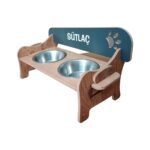 Ahşap Kademeli, Eğimli, Çelik Kasa Mama ve Su Kabı Standı, Özel Isimli, Şık ve Kullanışlı - Görsel 3