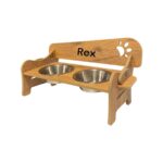 Ahşap Kademeli Eğimli Mama ve Su Kabı Standı, Kahverengi, Çelik Kaseli - Görsel 3