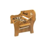 Ahşap Kademeli Eğimli Mama ve Su Kabı Standı, Kahverengi, Çelik Kaseli - Görsel 4