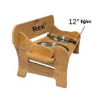 Ahşap Kademeli Eğimli Mama ve Su Kabı Standı, Kahverengi, Çelik Kaseli - Görsel 5