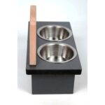 Desenli Paslanmaz Çelik Kedi Su ve Mama Kabı, Ahşap Detaylı, Şık ve Dayanıklı. - Görsel 5