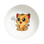 Sevimli Kedi Figürlü Seramik Mama ve Su Kabı, 13 Cm, Kaymaz, Temizliği Kolay