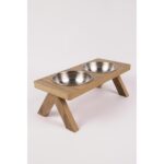 Ikili Ahşap Kedi Köpek Mama ve Su Kabı Standı Gri Çelik Mat 2'li - Görsel 2