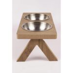 Ikili Ahşap Kedi Köpek Mama ve Su Kabı Standı Gri Çelik Mat 2'li - Görsel 3