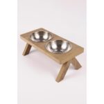 Ikili Ahşap Kedi Köpek Mama ve Su Kabı Standı Gri Çelik Mat 2'li - Görsel 4