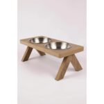 Ikili Ahşap Kedi Köpek Mama ve Su Kabı Standı Gri Çelik Mat 2'li - Görsel 5