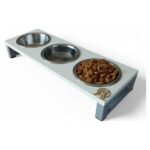 Yüksek Eğimli Paslanmaz Çelik Kedi ve Köpek Mama Kabı, Gri, 10° Açı, Dayanıklı ve Şık