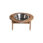 Gri Ahşap Eğimli Tekli Oval Mama ve Su Kabı Standı, 400 ml Çelik Kase - Görsel 2