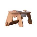 Gri Ahşap Eğimli Tekli Oval Mama ve Su Kabı Standı, 400 ml Çelik Kase - Görsel 3