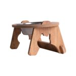 Gri Ahşap Eğimli Tekli Oval Mama ve Su Kabı Standı, 400 ml Çelik Kase - Görsel 4