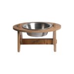 Gri Ahşap Eğimli Tekli Oval Mama ve Su Kabı Standı, 400 ml Çelik Kase - Görsel 5