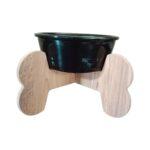 Seramik Büyük Köpek Mama ve Su Kabı, Ahşap Ayaklı, Siyah, 1000 ml - Görsel 2