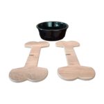 Seramik Büyük Köpek Mama ve Su Kabı, Ahşap Ayaklı, Siyah, 1000 ml - Görsel 3