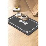 Gri Deri Çerçeveli Kaymaz Su Geçirmez Mama Paspası 50X70CM