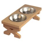 Ahşap ve Çelik Malzemeli, Katlanabilir ve Şık Hayvan Mama ve Su Kabı