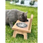 Kahverengi Ahşap Kedi ve Köpek Mama Su Kabı, Şık ve Kullanışlı Tasarım - Görsel 2