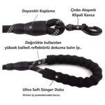 Reflektörlü 130 cm Gezdirme Tasması, Siyah, Orta ve Büyük Boy Köpekler Için - Görsel 4