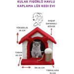 Kedi Ev Kulak Figürlü Oyun Evi Tırmalama Pufu Kırmızı 39 cm