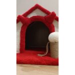 Kedi Ev Kulak Figürlü Oyun Evi Tırmalama Pufu Kırmızı 39 cm - Görsel 5
