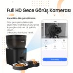 Haustier QQ029-DUAL Kameralı 1080P Gece Görüş, Akıllı Kedi Köpek Mama Kabı, 2.4ghz/5ghz, 4lt, Metal Kase - Görsel 3