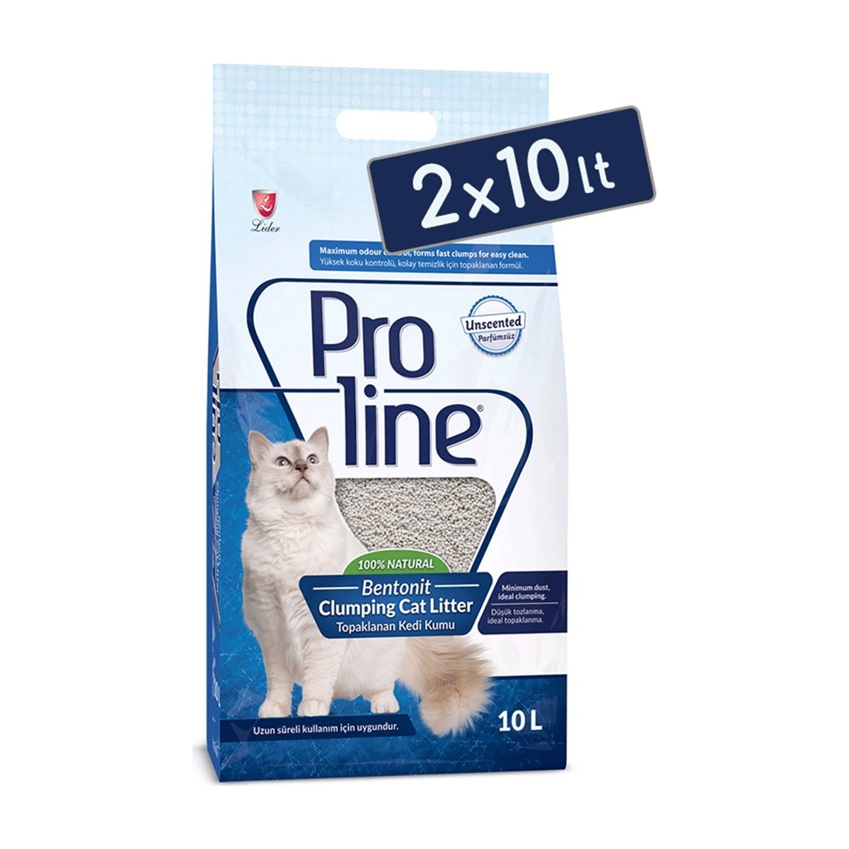 9846586245170.jpg Proline Pro Line Parfümsüz Topaklanan Kedi Kumu 10 Lt (2 Adet) - Görsel 1