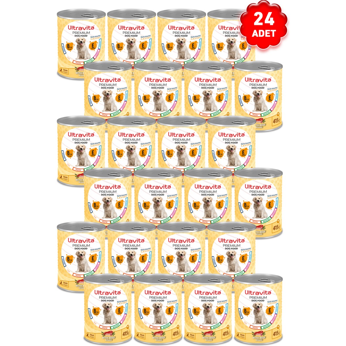 110000569052370.jpg Ultravita Premium Yüksek Proteinli Sığır Etli Konserve Yaş Köpek Maması 415GRX24 Adet - Görsel 1