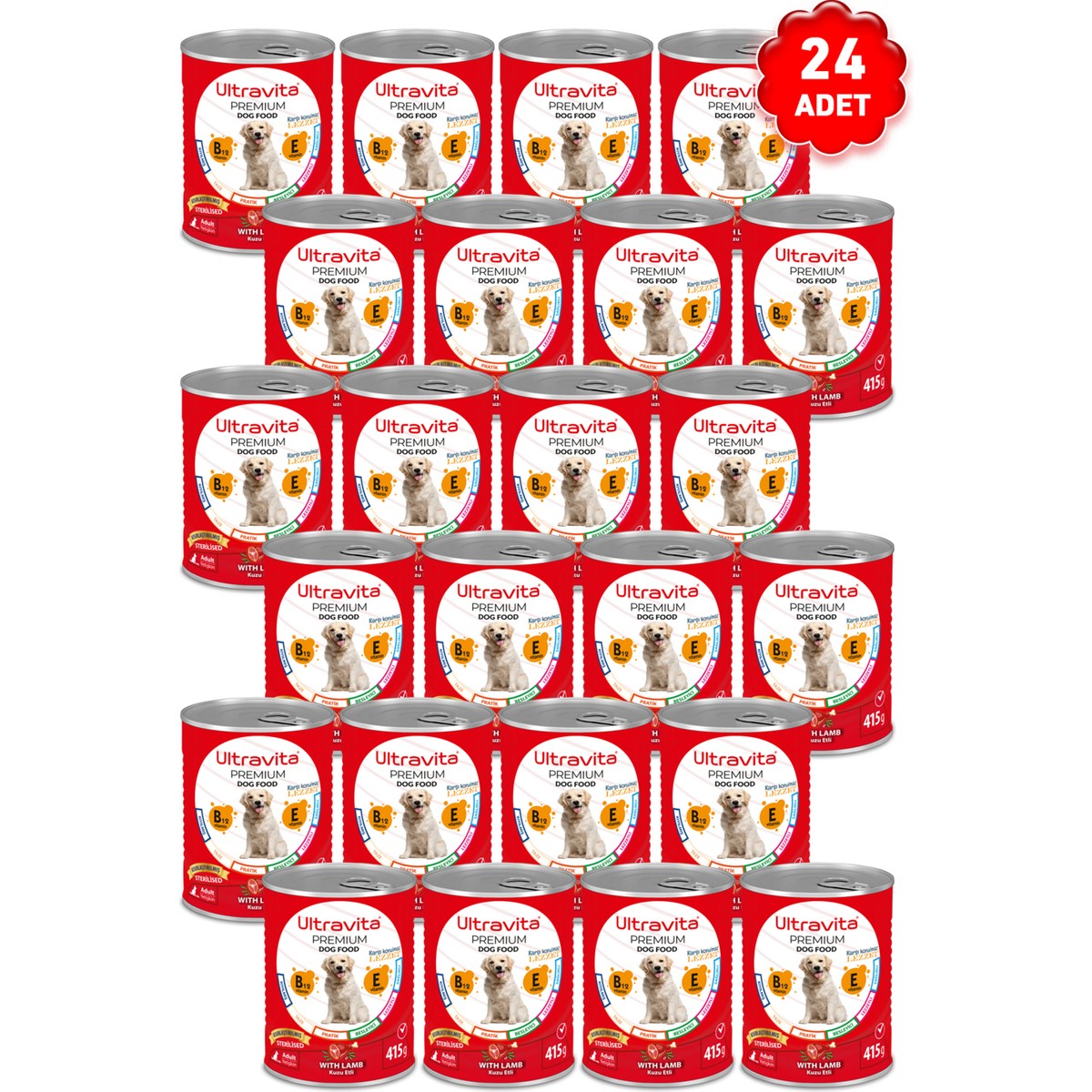 110000569234624.jpg Ultravita Premium Yüksek Proteinli Sterilised Kısırlaştırılmış Kuzu Etli Konserve Yaş Köpek Maması 415GRX24ADET - Görsel 1