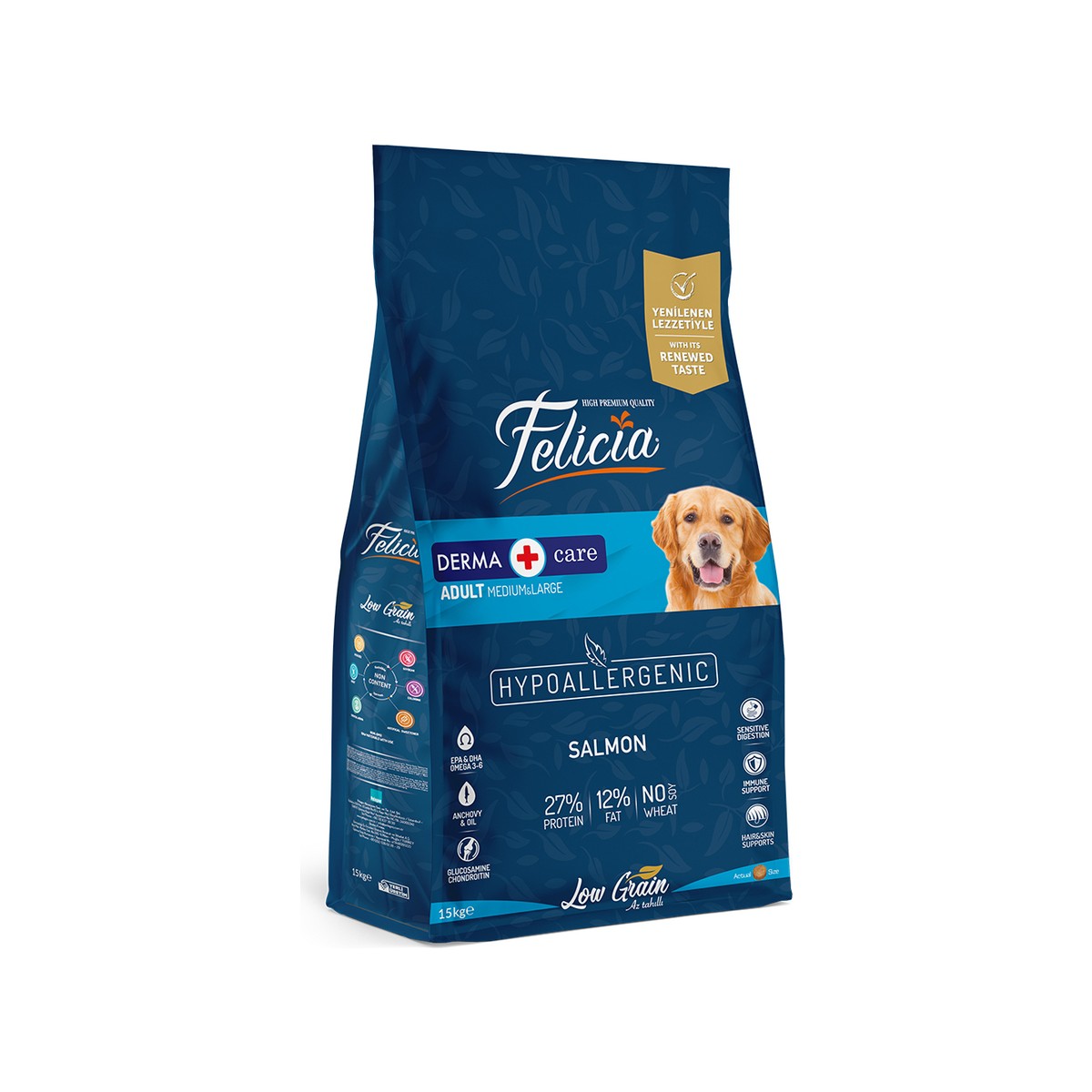 110001174070838.jpg Felicia Kolajen Destekli Hipoalerjenik Somonlu Yetişkin Köpek Maması 15KG - Görsel 1